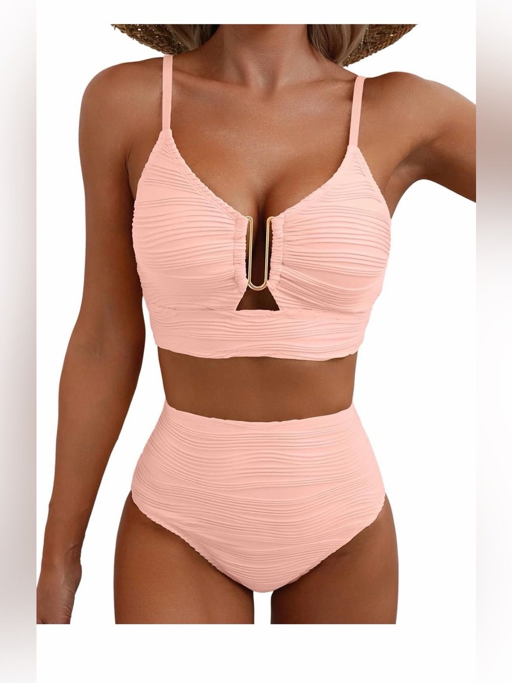 🆕 2 Piece Bikini Set U-Wire Cutout Popular Swimsuit High Waisted